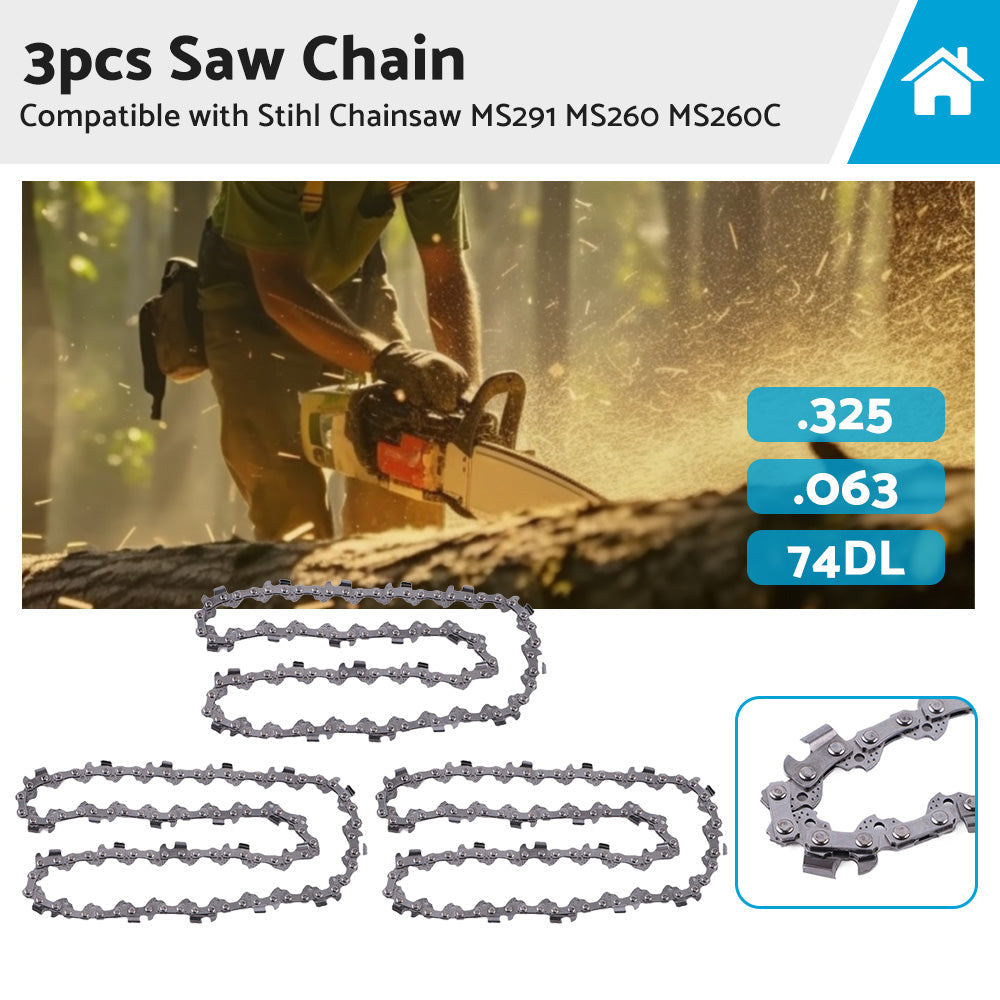 3PCS Chainsaw Chain 74DL 325. 063 Semi Chisel Suitable for 18 inch  Stihl MS291 MS260.