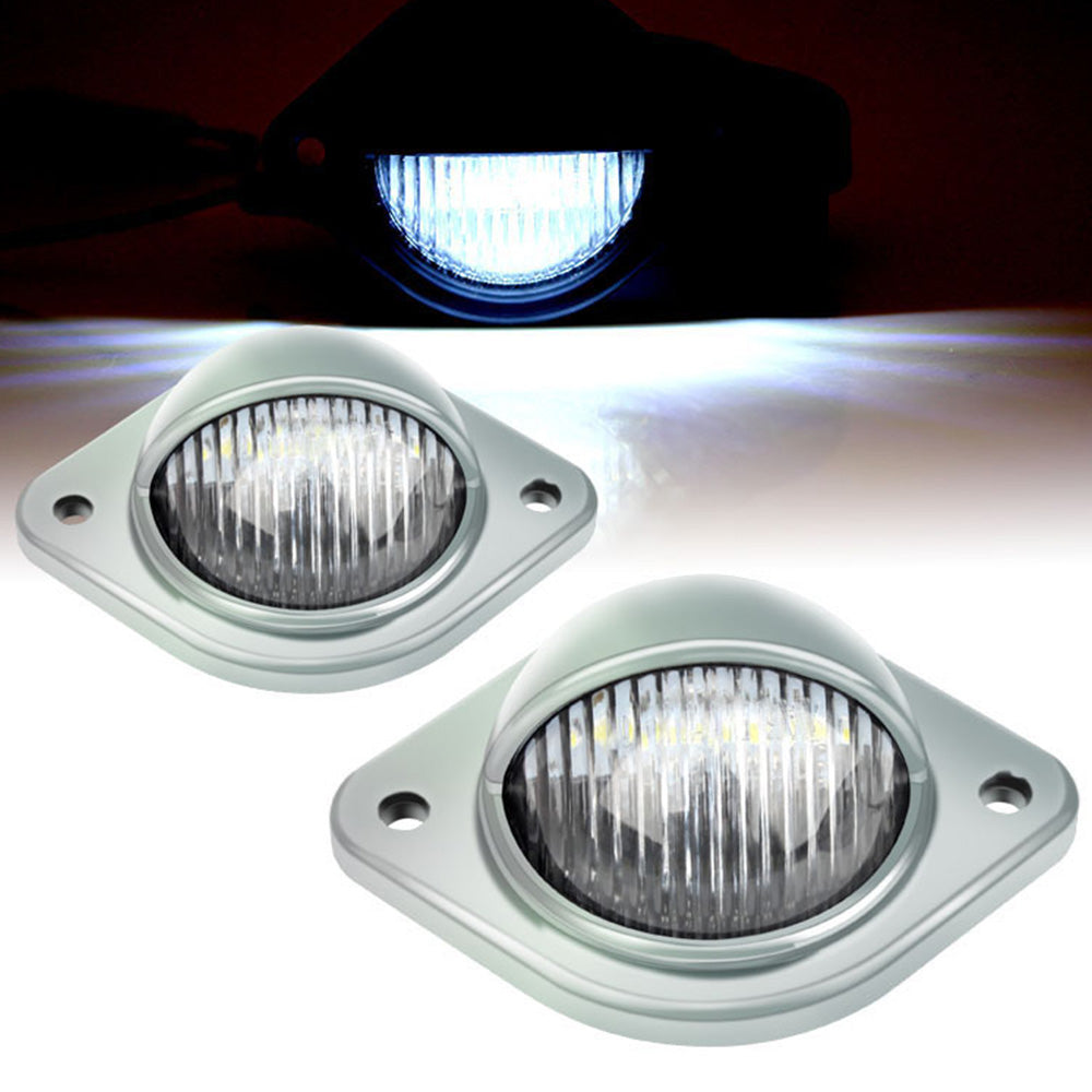 2x 12V LED Number Plate Lights Chrome Suitable For Car, Trailer, Truck, Caravan, Van & Boat