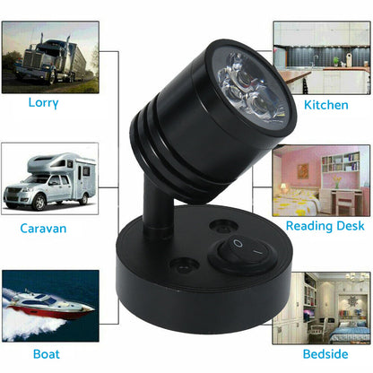 2x 12V LED Interior Spot Reading Light Wall Lamp with Switch Suitable For Caravan Camper