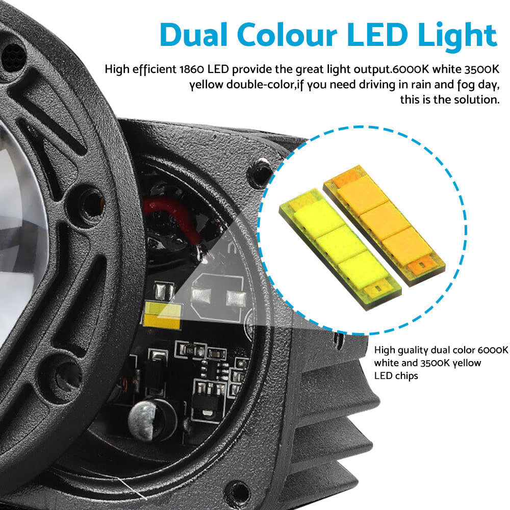 2x 3inch Flush Mount LED Work Light Bar Reverse Fog Lamp 4WD White Yellow 8D Len.