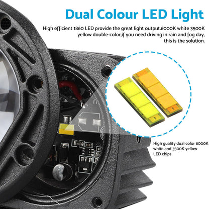 2x 3inch Flush Mount LED Work Light Bar Reverse Fog Lamp 4WD White Yellow 8D Len.