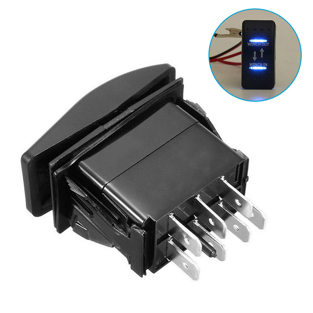 7-Pin Winch In Out Rocker Switch Blue LED Rocker Toggle Switch 12V-24V ON OFF ON.