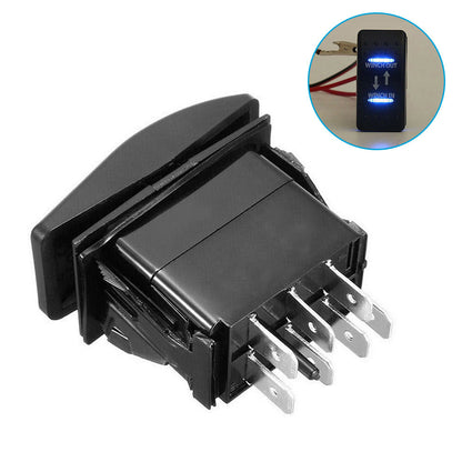 7-Pin Winch In Out Rocker Switch Blue LED Rocker Toggle Switch 12V-24V ON OFF ON.