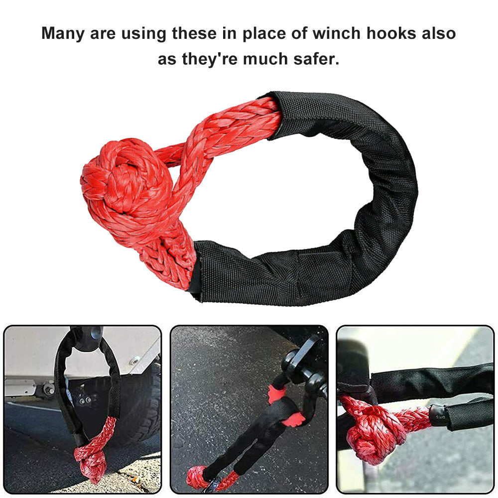 Recovery Pulley Kit Suitable For Winch Ropes 3/8 inch & 1/2 inch Soft Shackle Red & Black.