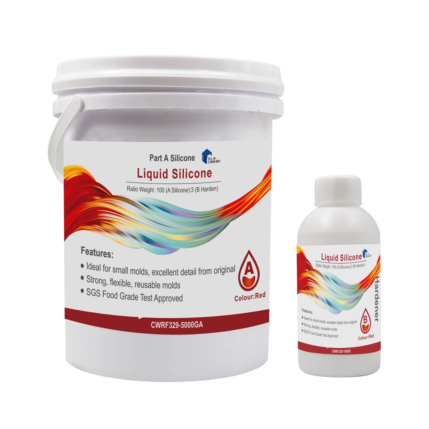 SH25 Liquid Silicone Rubber Mould Making Kit 100:3 Mix - 1Kg 5Kg 10Kg Red.