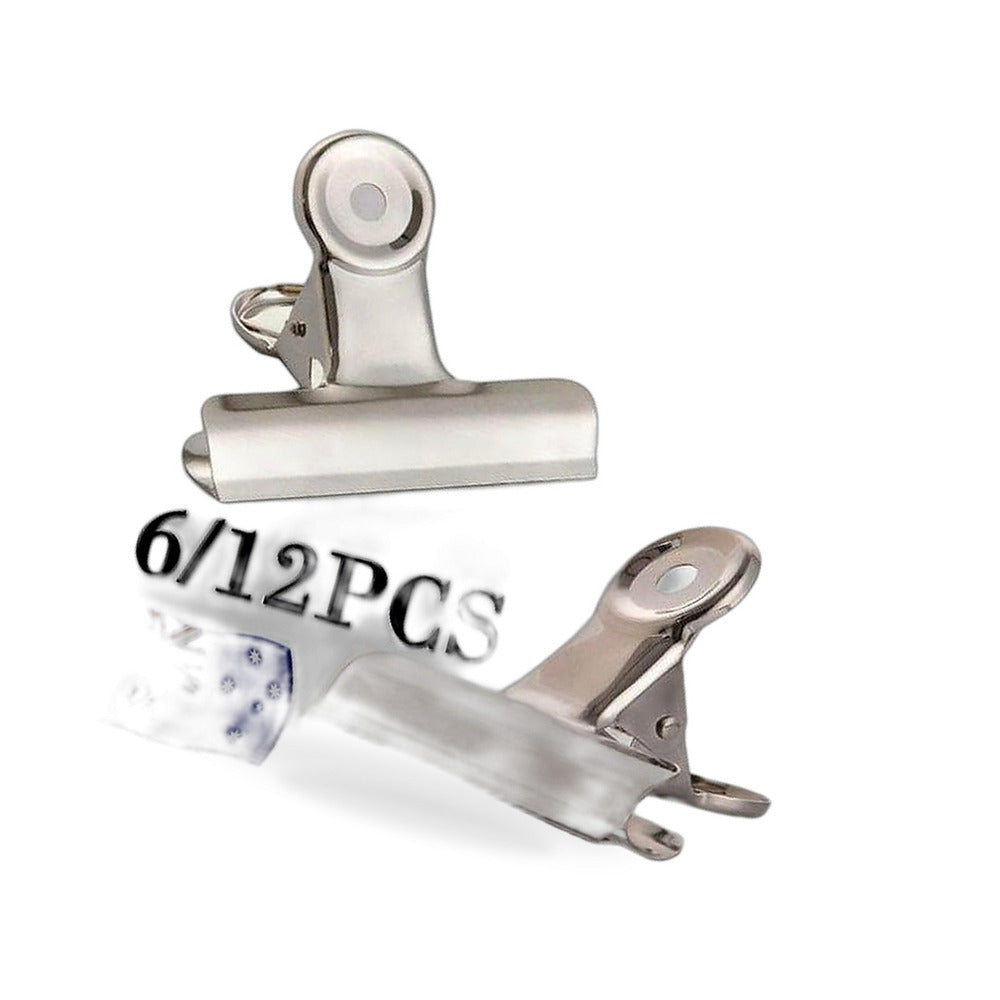 6/12PCS Stainless Steel Bulldog Paper Clip Metal Office Binder Grip Clamp 75mm - BD1
