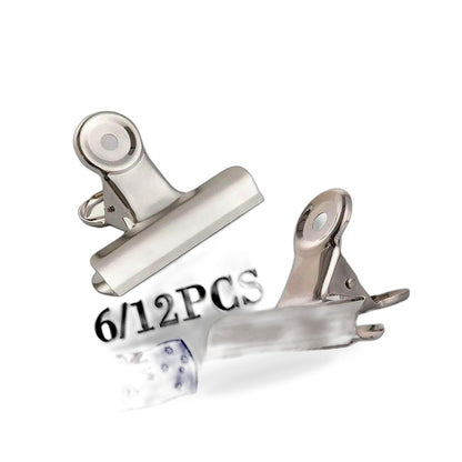 6/12PCS Stainless Steel Bulldog Paper Clip Metal Office Binder Grip Clamp 75mm - BD2