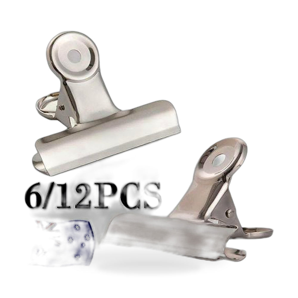 6/12PCS Stainless Steel Bulldog Paper Clip Metal Office Binder Grip Clamp 75mm - ZT2