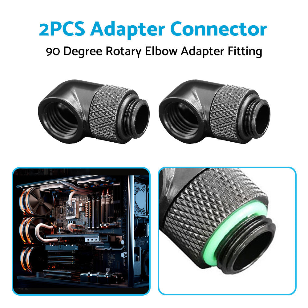 2PCS Black Green Water Cooling G1 4 Thread 90 Angle Rotary Elbow Adapter Fitting.