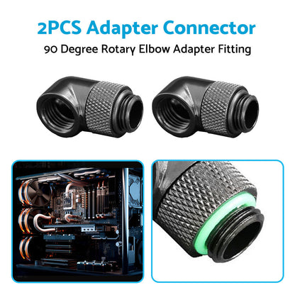2PCS Black Green Water Cooling G1 4 Thread 90 Angle Rotary Elbow Adapter Fitting.