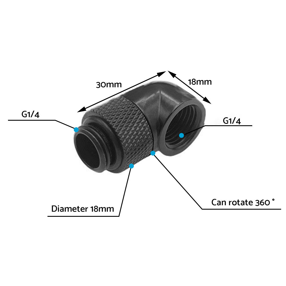 2PCS Black Green Water Cooling G1 4 Thread 90 Angle Rotary Elbow Adapter Fitting.