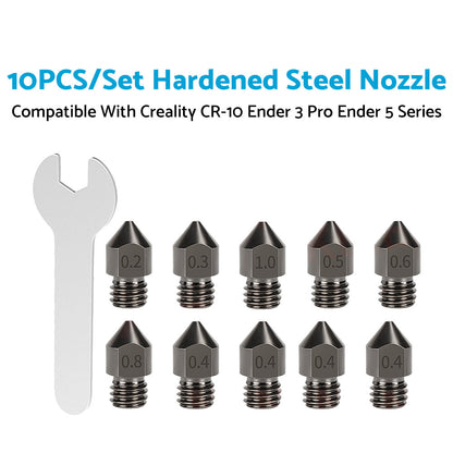 10Pcs Hardened Steel Nozzle Suitable for Creality CR-10 Ender 3 Pro 5 Series.