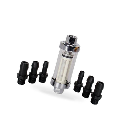 1xChrome Glass Inline Fuel Filter Reusable Washable 1/4" 5/16" 3/8" Universal - BD1
