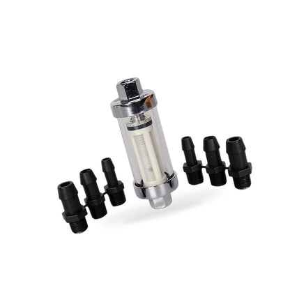 1xChrome Glass Inline Fuel Filter Reusable Washable 1/4" 5/16" 3/8" Universal - BD2