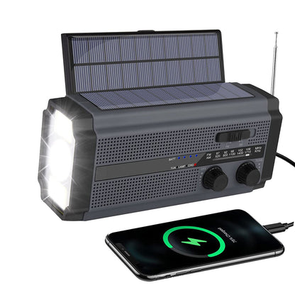 Solar Hand Crank Radio Emergency Weather 5000mAh Power Bank Flash Light Black.