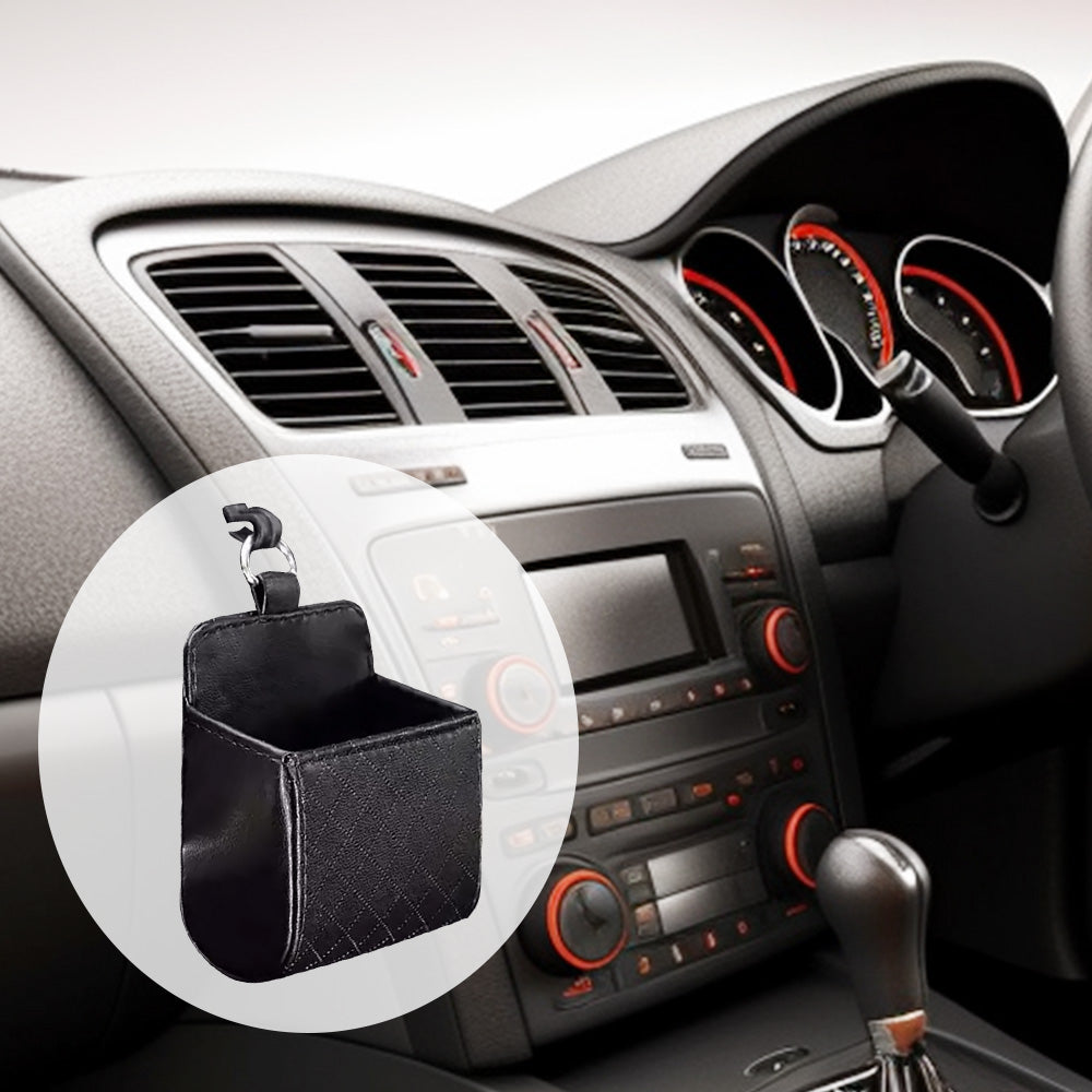 Car Organizer Bag Air Outlet Dashboard Hanging Leather Car Mobile Phone Holder.