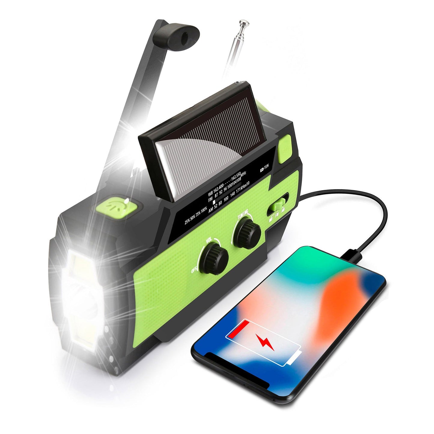 4000mAh Emergency Solar Hand Crank Weather Radio Power Bank Charger Flashlight.