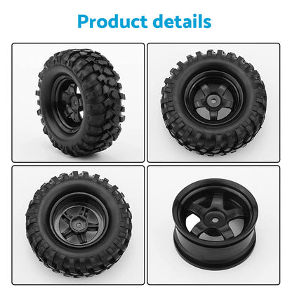 Wheels Rims Rubber Tires 12mm Hex Suitable For 1 or 10 Off-Road RC Rock Buggy Truck.