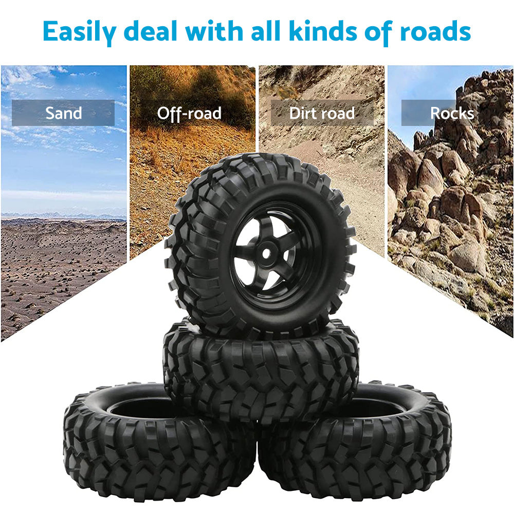 Wheels Rims Rubber Tires 12mm Hex Suitable For 1 or 10 Off-Road RC Rock Buggy Truck.