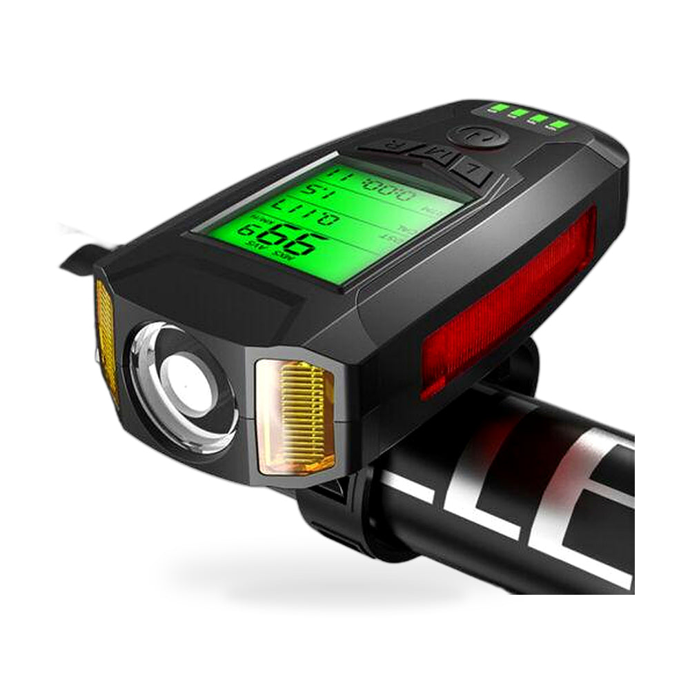 USB Rechargeable LED Bicycle Headlight With Horn and Speedometer Suitable for Bi