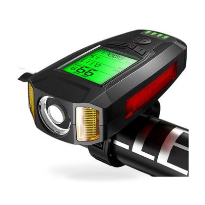 USB Rechargeable LED Bicycle Headlight With Horn and Speedometer Suitable for Bi
