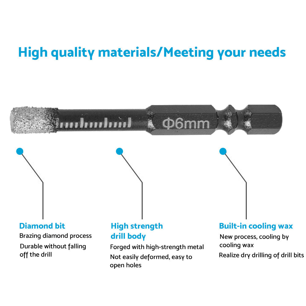 5x Dry Diamond Drill Bit 6mm For Porcelain Granite Tile Glass Ceramics Marble.