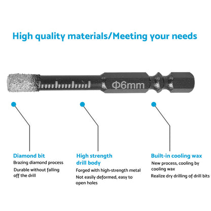 5x Dry Diamond Drill Bit 6mm For Porcelain Granite Tile Glass Ceramics Marble.