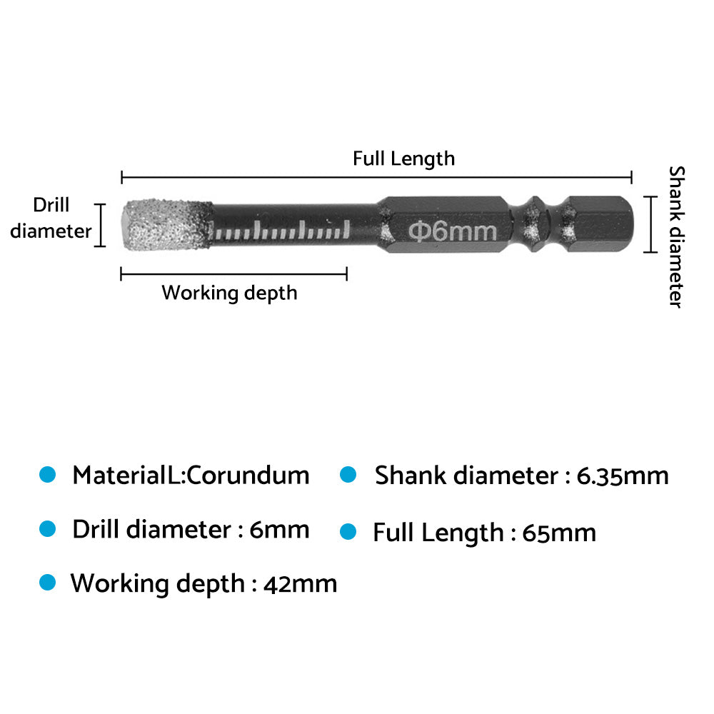 5x Dry Diamond Drill Bit 6mm For Porcelain Granite Tile Glass Ceramics Marble.