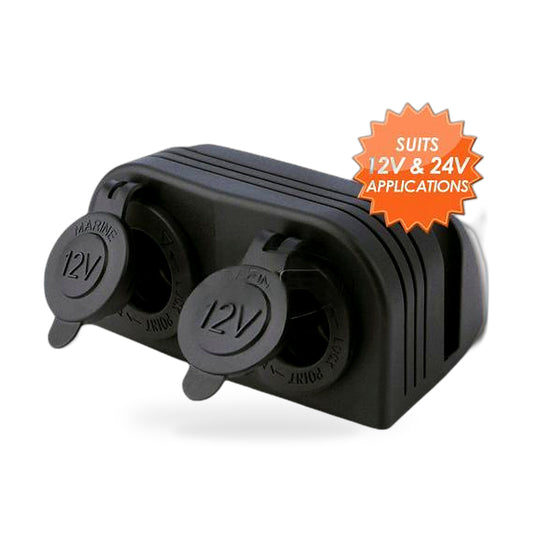 12V-24V Dual Port Surface Mount Cigarette Lighter Suitable for Car Boat Caravan