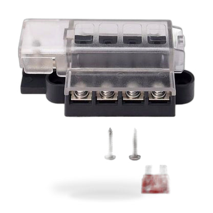Car 4-way fuse box (equipped with four fuses: 5A, 1, 10A, 2, 15A, 1) Compact 1 in 4 out circuit with cover screw terminal block - ZT2
