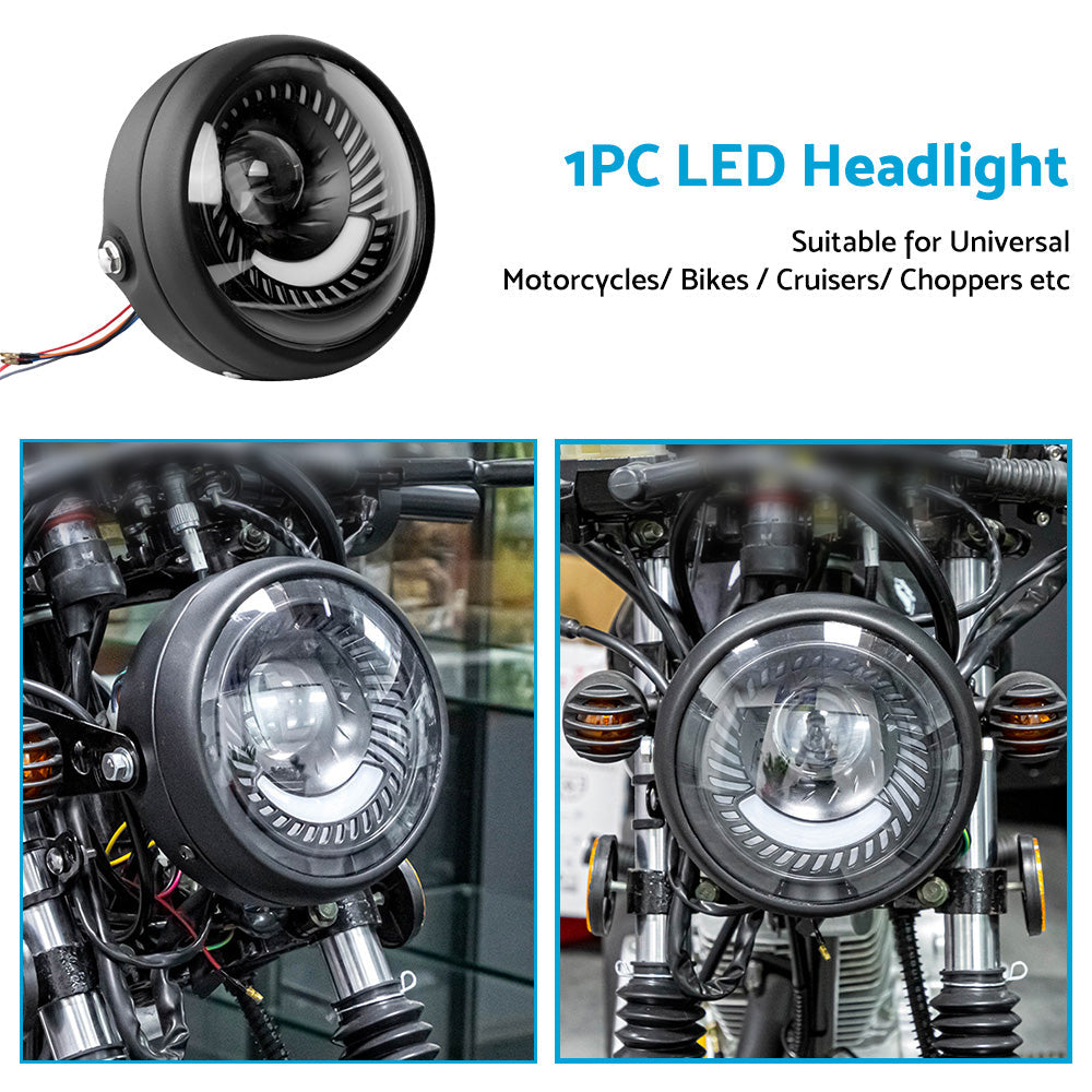 6.5-inch Motorcycle LED Headlight DRL Hi/Lo Suitable for Cafe Racer