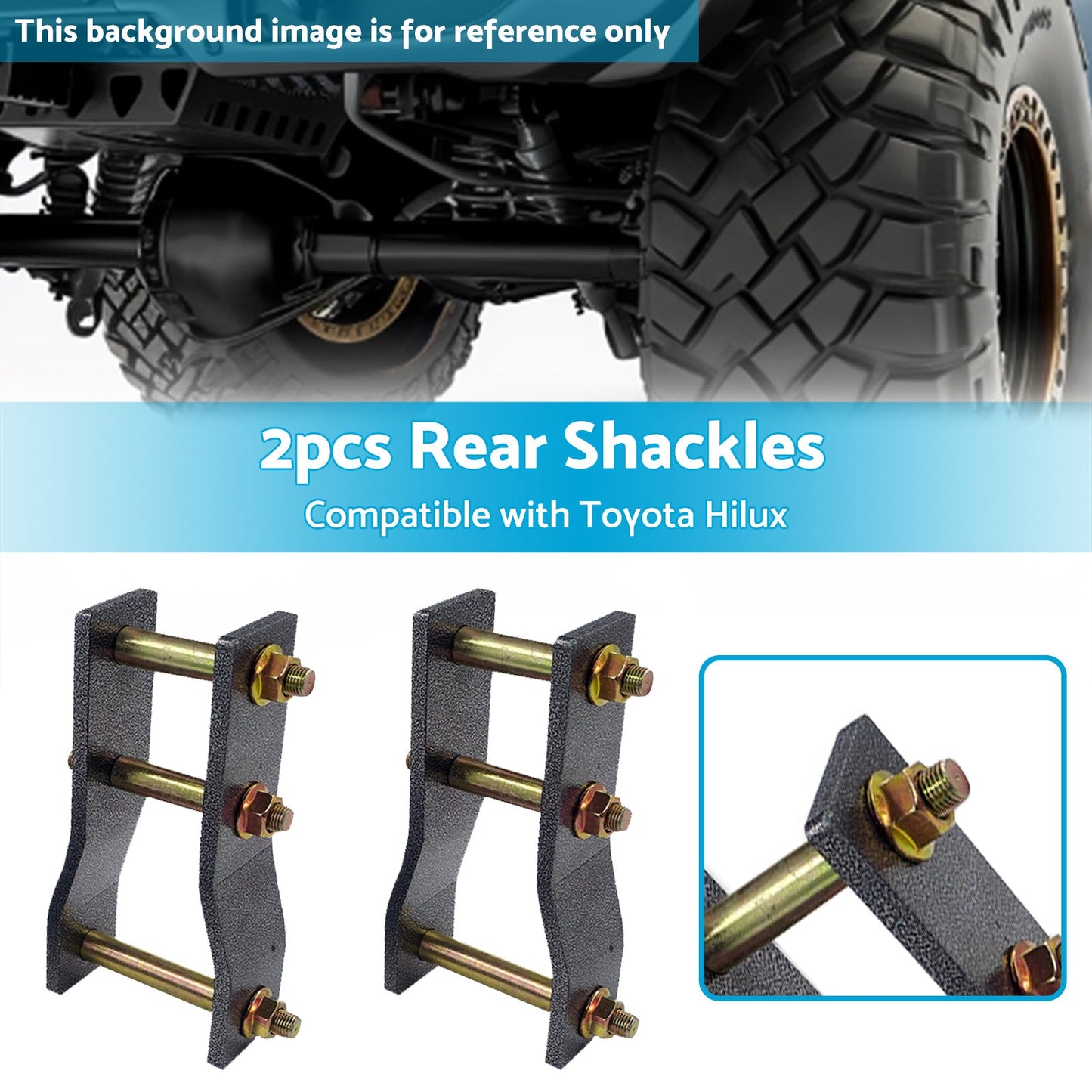 2x Rear Extended Greasable Shackles 2 inch  50mm Lift Suitable For Toyota Hilux KUN26.