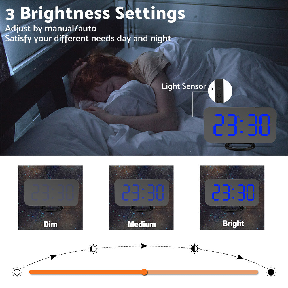 Digital Alarm Clock with Mirror LED Display Suitable For Wall & Bedroom, Snooze Function, Dim Mode.