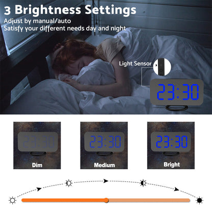 Digital Alarm Clock with Mirror LED Display Suitable For Wall & Bedroom, Snooze Function, Dim Mode.