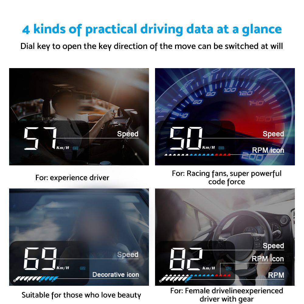 Head Up Display Suitable for Most Vehicles 3.5inch OBD GPS Dual System