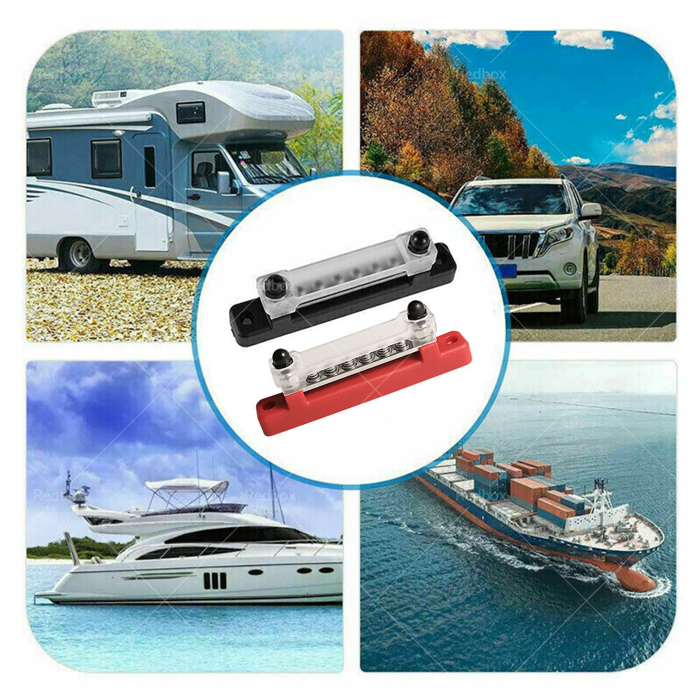 1 Red  and  1 black Bus Bar Power Distribution Terminal Block 6 Way 12V 150A Rated.