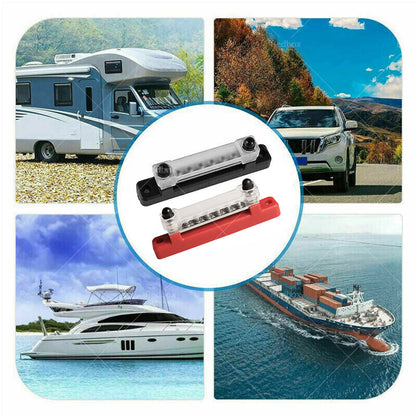 1 Red  and  1 black Bus Bar Power Distribution Terminal Block 6 Way 12V 150A Rated.