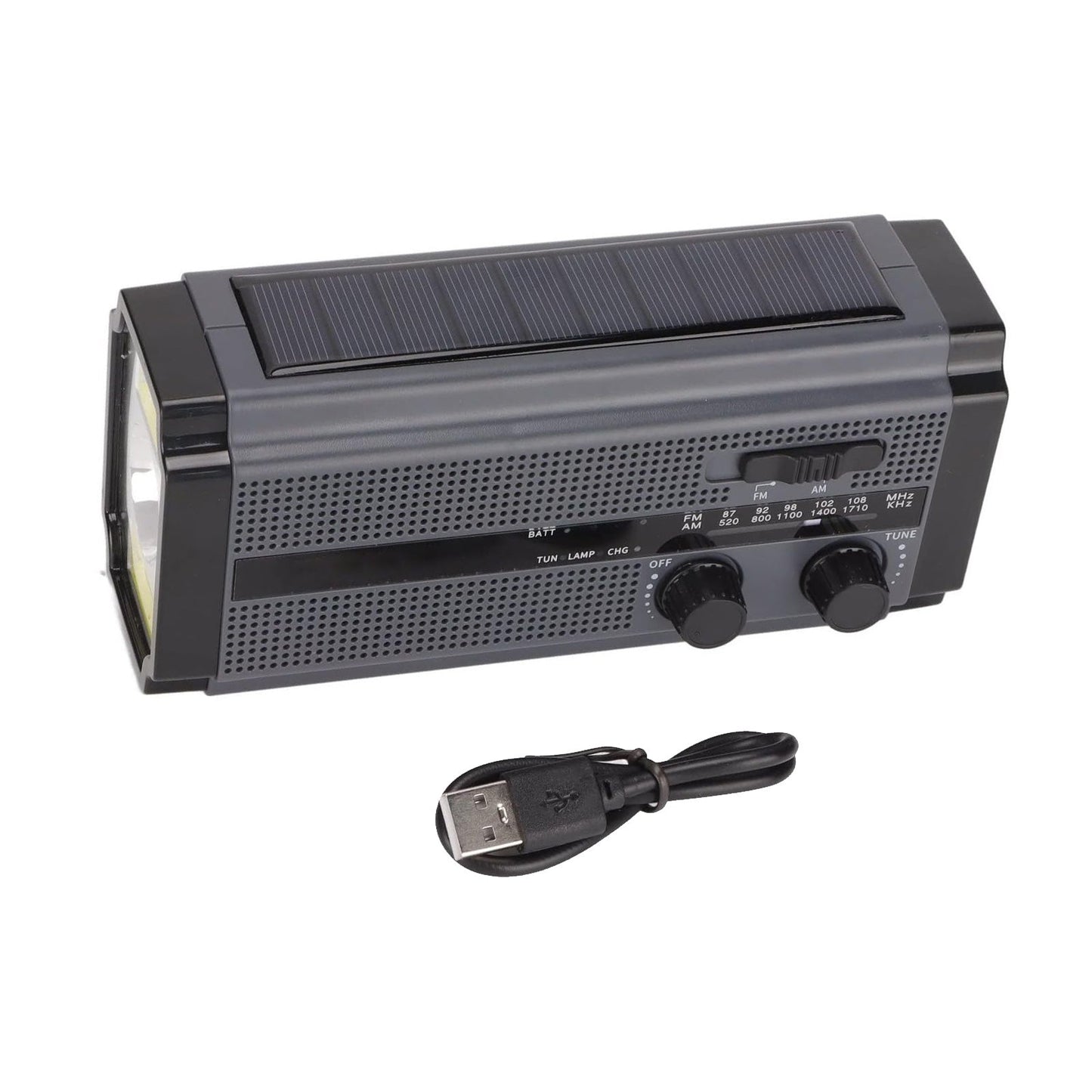 Solar Hand Crank Radio Emergency Weather 5000mAh Power Bank Flash Light Black.