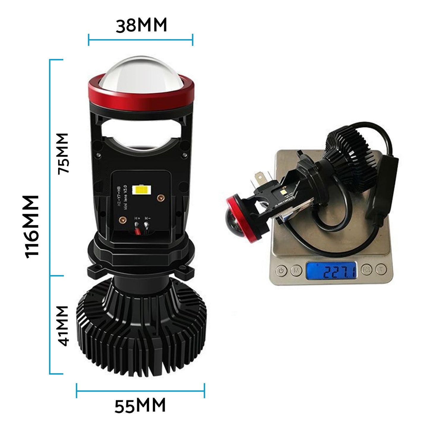 2x H4 Y7D Bi-LED Mini Lens Car Headlight Lamps 6000K Suitable for Universal Vehi