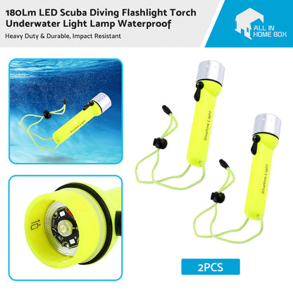 2x Waterproof Bright LED Scuba Diving Underwater Flashlight Torch Light Suitable