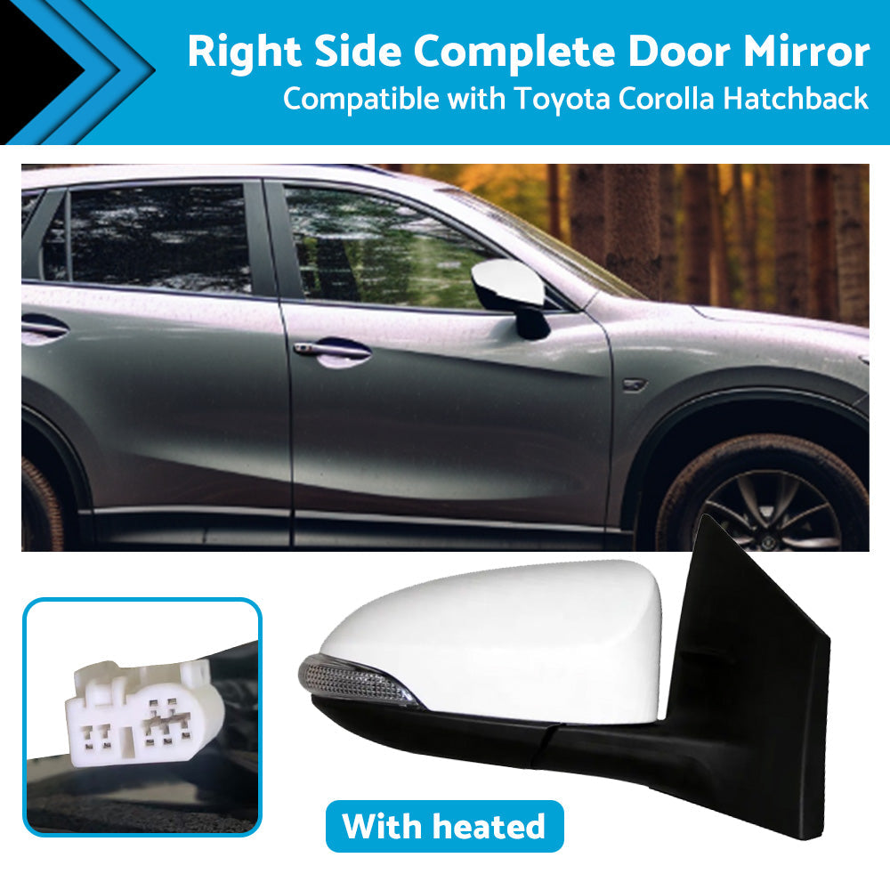 Door Mirror Suitable for Toyota Corolla ZRE182 12-18 Hatch Right White Heated.