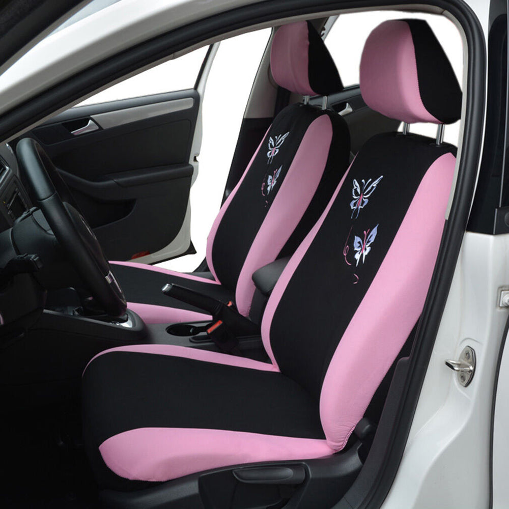 1 Set Deluxe Butterfly Pink Seat Cover Universal Front & Rear Car Seat Cover.