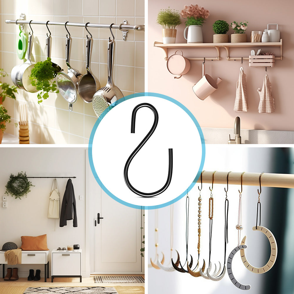 S Shaped Hooks Small Metal for Hanging Plants Mini Ornament Hooks Black Hangers.