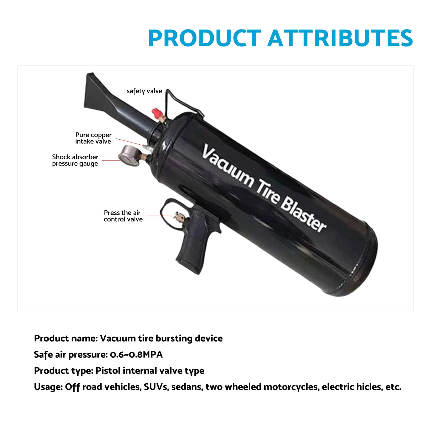 12L Tyre Inflator Bead Seater Blaster Cannon Suitable for Car SUV 4WD
