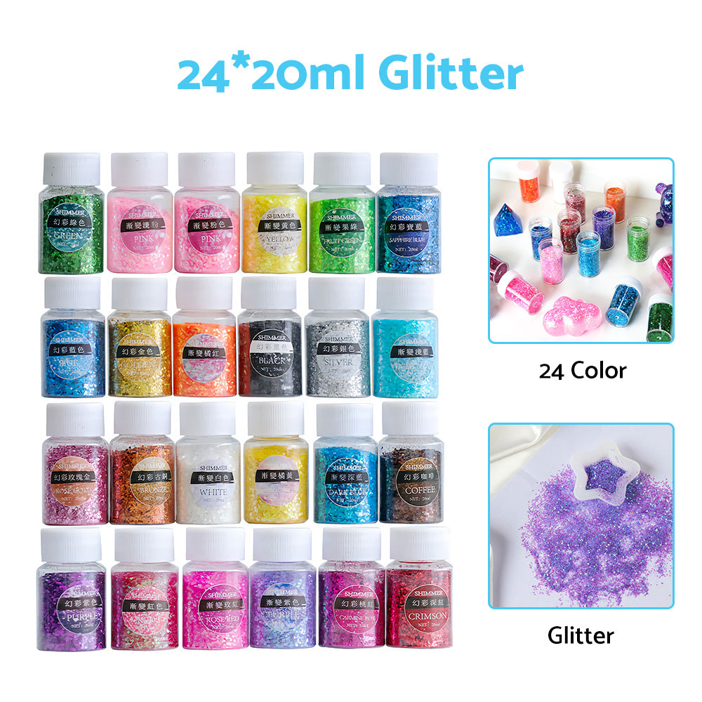 24x 20ml Colors Glitter Pigment Powder Suitable For Resin Epoxy Crafts.