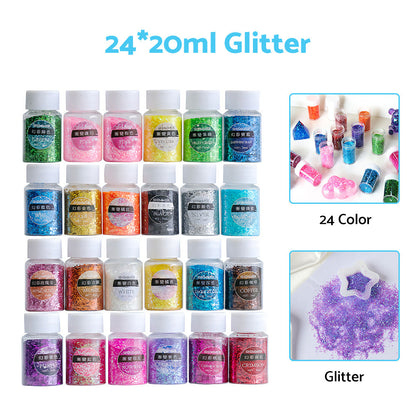 24x 20ml Colors Glitter Pigment Powder Suitable For Resin Epoxy Crafts.