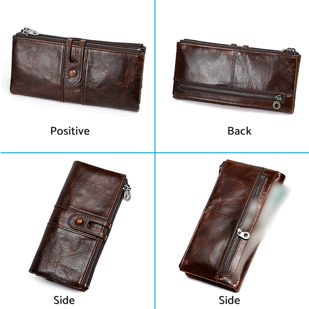 Leather Wallet Zip-Around Card Coin Holder Suitable for Unisex