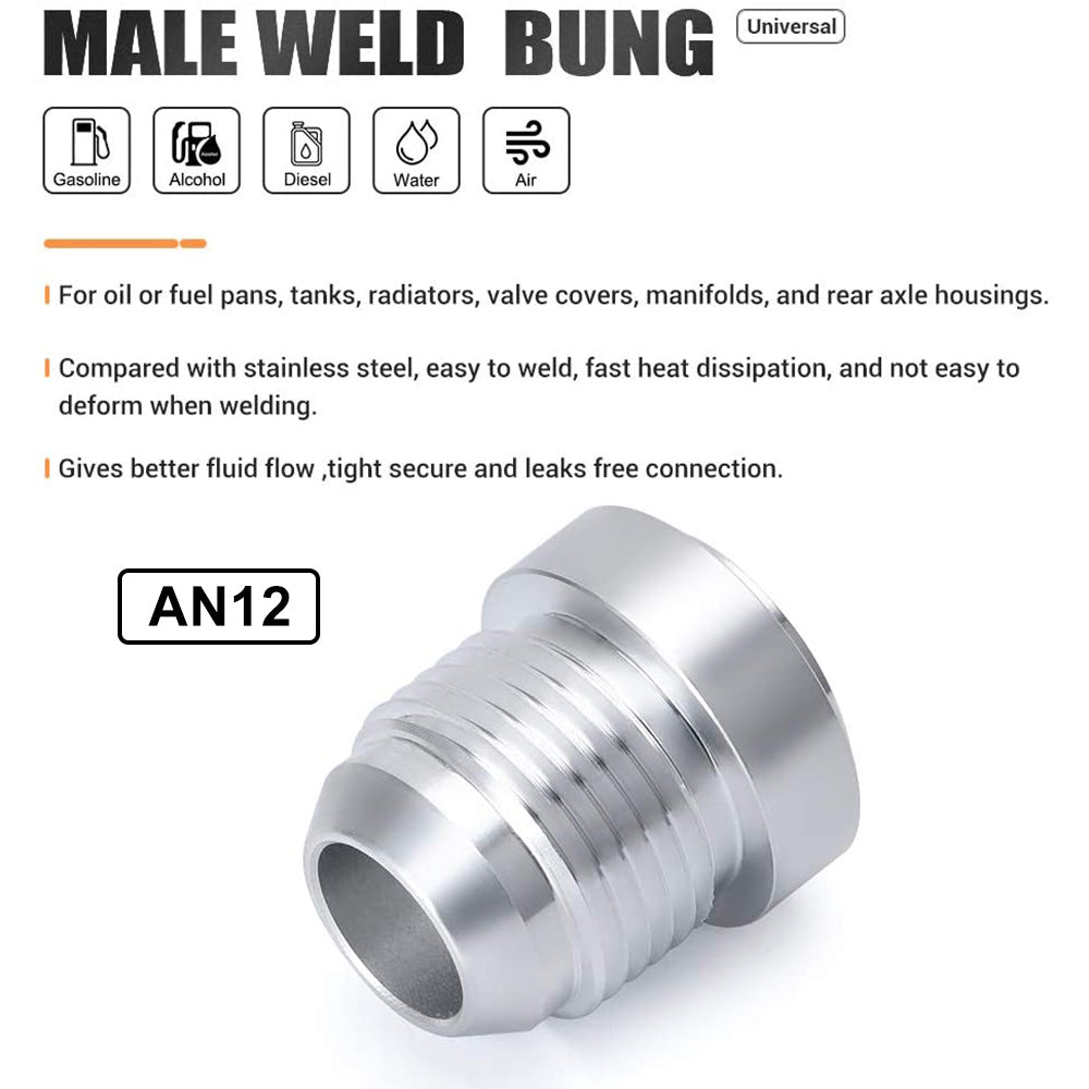 2x AN12 Male Aluminium weld on JIC bungs fitting -12AN JXSS032-12-A.