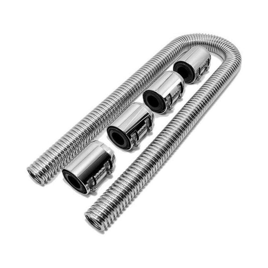 48inch Flexible Stainless Steel Radiator Hose Kit With Chrome Caps Suitable For Car Polished.