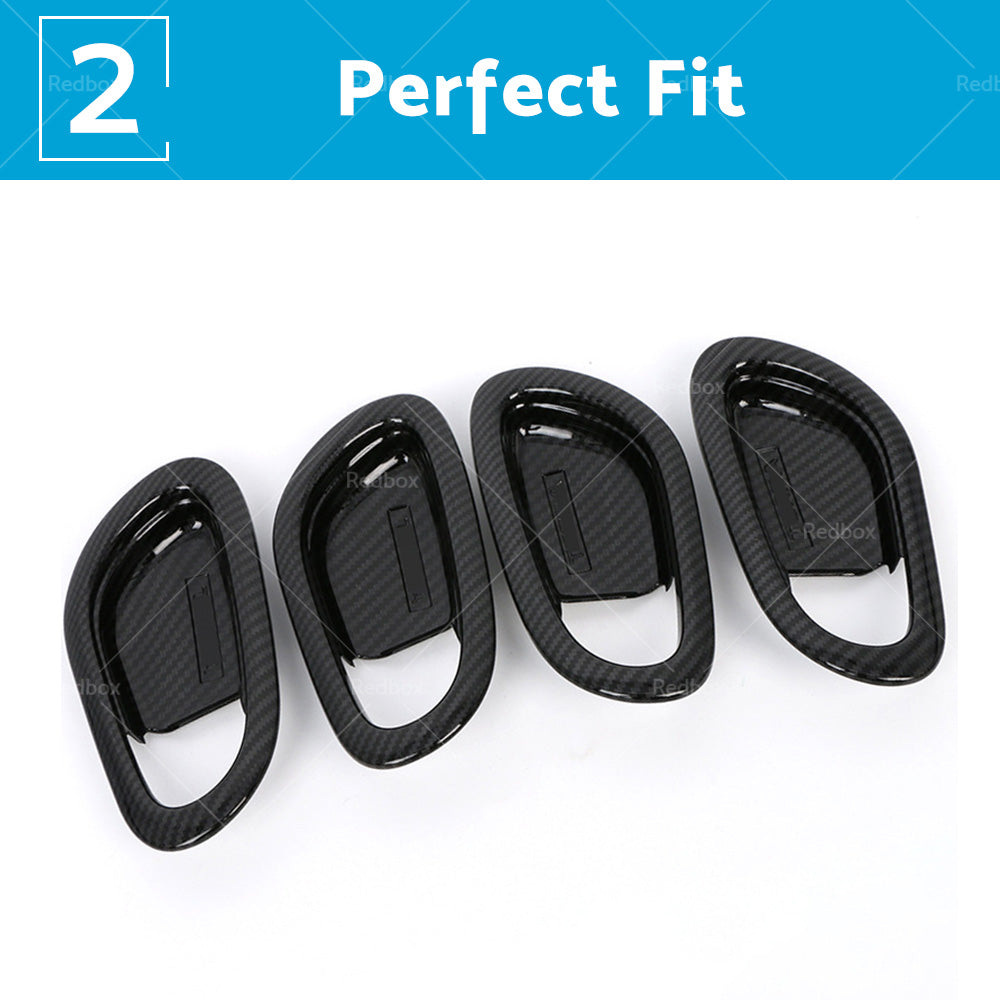 Carbon Black Interior Door Bowl Cover Trim Fit For Nissan Navara NP300 2015-2021.